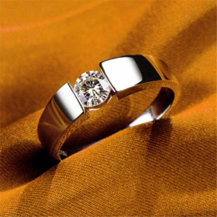 14K White Gold Certified 1CT Moissanite Diamond Men's Engagement Ring D Color Test Positive With Certificate